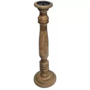 image of Topfurnishing - Rustic Antique Carved Wooden Pillar Church Candle Holder [[Light Brown,XX Large Large 63cm]