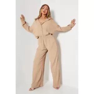 Image of I Saw It First Textured Oversized Trouser Co-Ord - Brown