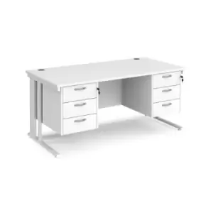 Image of Office Desk Rectangular Desk 1600mm With Double Pedestal White Top With White Frame 800mm Depth Maestro 25 MCM16P33WHWH