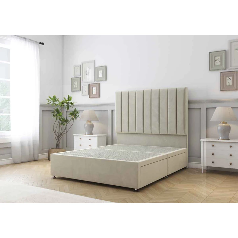 Image of Sloomy Kansas Cream Plush Divan Bed Base No Drawers With 26" Strutted Headboard 4'6 Double