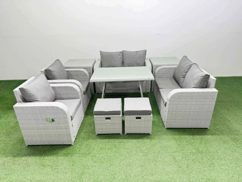 Image of Fimous 8 Seater Rattan Garden Furniture Sets Outdoor Love Sofa Set in Light Grey Light Grey Unisex