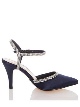 image of Quiz Wide Fit Navy Diamante Courts Shoes - 3