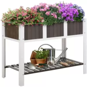 image of Outsunny Wooden Planter Raised Elevated Garden Bed with Shelf Outdoor/Indoor