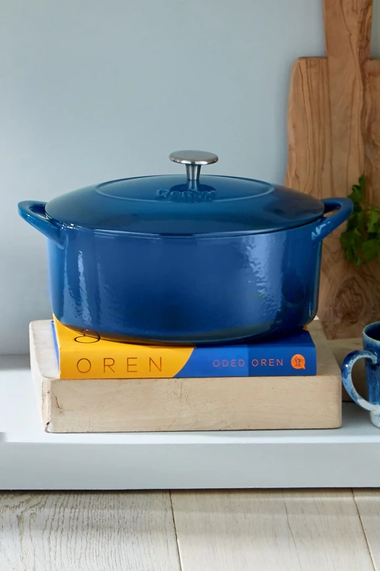 Image of Denby Cast Iron 28cm Oval Casserole Bright Blue