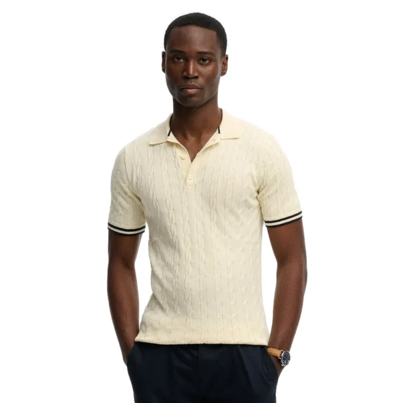 Image of Superdry Textured knit polo Superdry Beige Male M