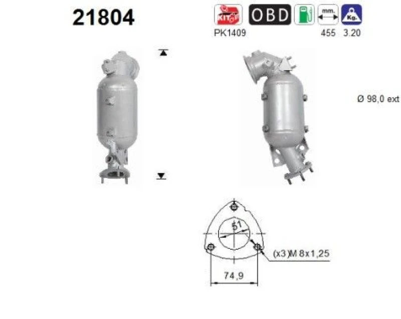 Image of AS Catalytic converter AS 21804