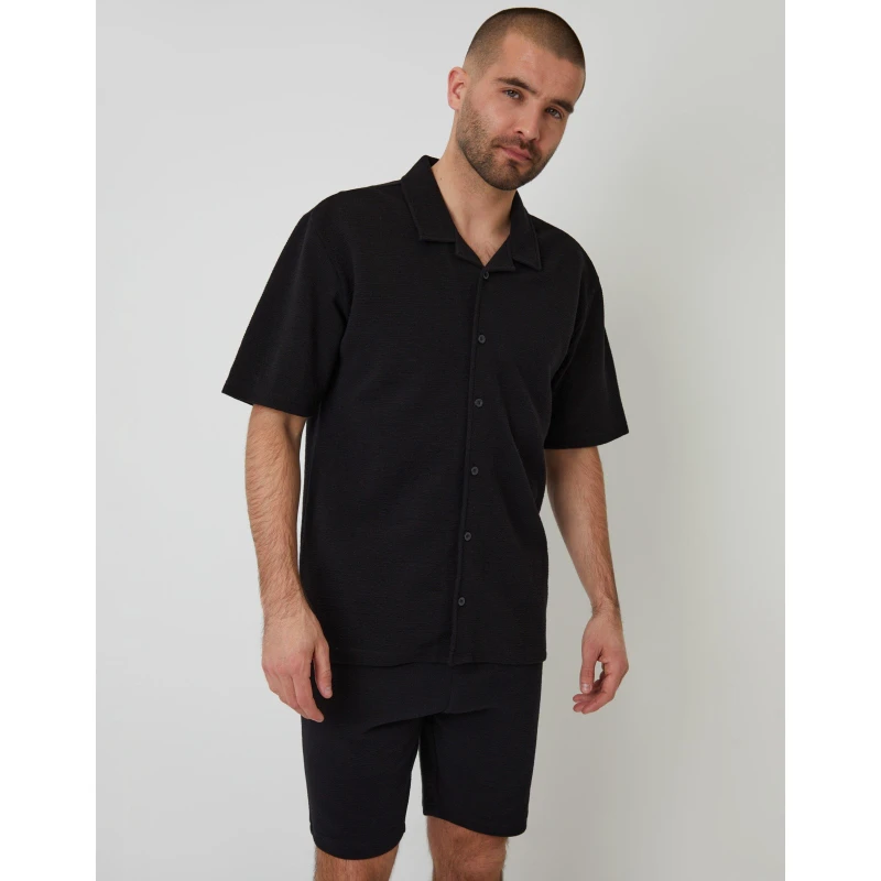 Image of Threadbare Mens Embley Short-Sleeve Patterned Shirt Black male Small