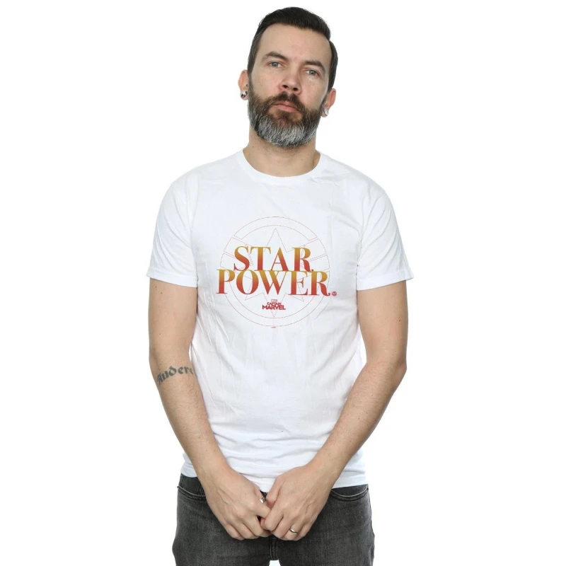 Image of Marvel Marvel Men Captain Star Power T-Shirt in White Size: Small White S Male 5059114699469