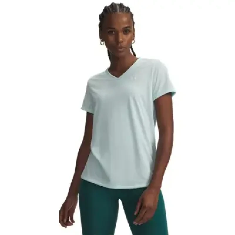 Image of Womens short-sleeve V-neck T-Shirt Under Armour Tech Blanc Female L