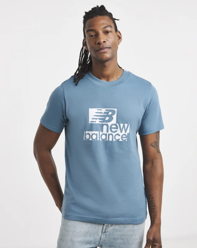 Image of New Balance Mens NB Re-Imagined Graphic Regular Fit T-Shirt - Blue Male S