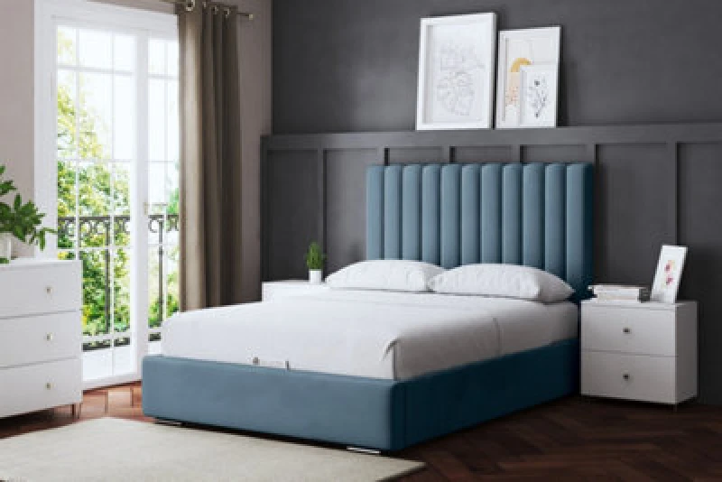 Image of DS LIVING Evangeline Blue Upholstered Panel Bed Small Single AM_TUBES_SSIN_BLU