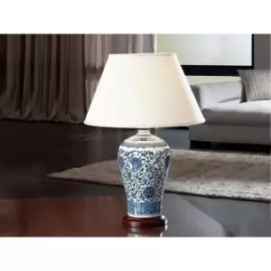 Image of Schuller Alcora Patterned Ceramic Table Lamp with Tappered Cloth Shade