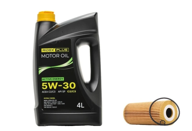 Image of RIDEX PLUS 100908O0153P Oil change kit (oil filter + engine oil) Oil change kit (oil filter + engine oil) (100908)