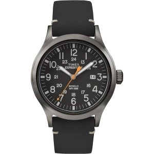 Timex TW4B01900 Expedition Scout Watch with Black Leather Strap & Black Dial