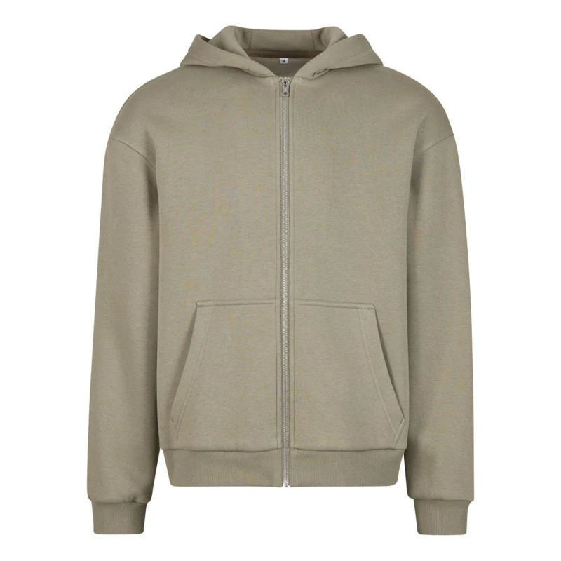 Image of Build Your Brand Mens Fluffy Full Zip Hoodie in Olive Size: Small Olive Male S