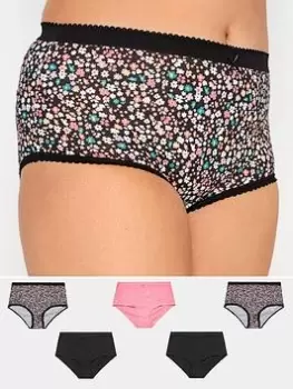 Image of Yours Clothing 5 Pack Ditsy Floral Full, Black, Size 18-20, Women