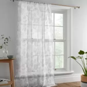 Image of Marinelli Floral Print Slot Top Voile Curtain Panel, Grey, 55 x 48" - Dreams&drapes