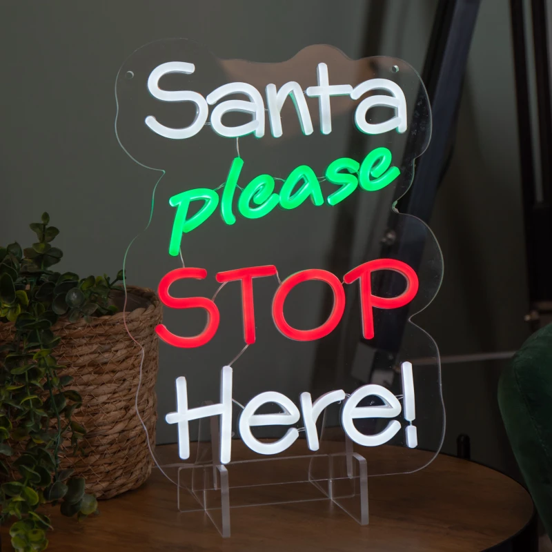 Image of 35cm Light up Santa Please Stop Here Neon Christmas Sign