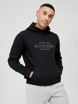 Image of Tommy Hilfiger Curved Logo Overhead Hoodie - Black, Size 2XL, Men