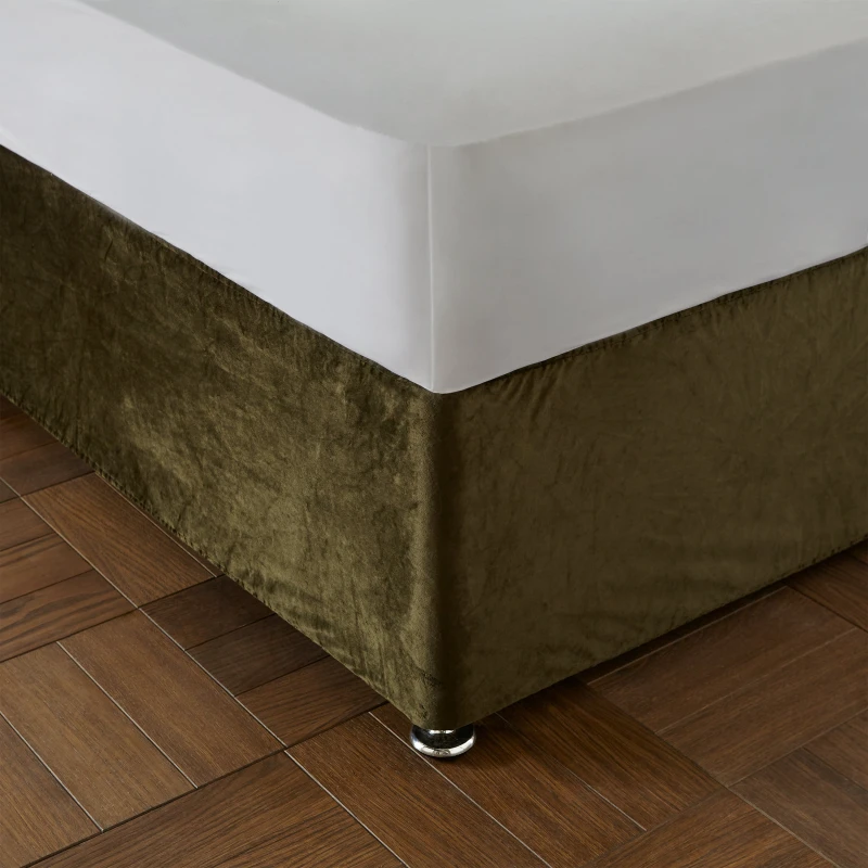 Image of Catherine Lansfield Catherine Lansfield 'Kingsley Matt Velvet' Elasticated Divan Base Wrap in Olive Size: Double Olive Double Unisex 5057681154817