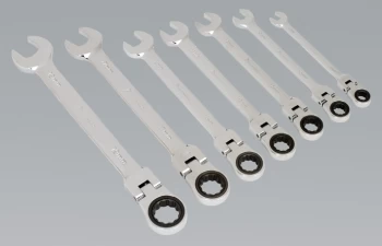 image of Sealey AK63827 Flexi-Head Ratchet Combination Spanner Set 7pc Metric