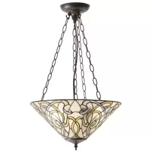 Image of Medium Tiffany Glass 3 Light Pendant - Elegant Art Style - Dark Bronze Finish
