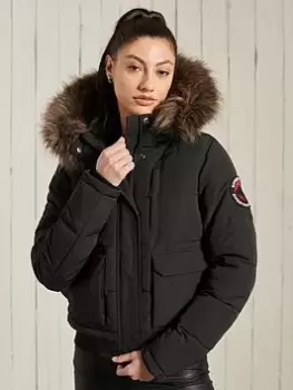 image of Superdry Faux Fur Everest Padded Bomber Jacket - Black, Jet Black, Size 10, Women