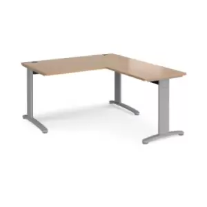 Image of Office Desk Rectangular Desk 1400mm With Return Beech Tops With Silver Frames TR10