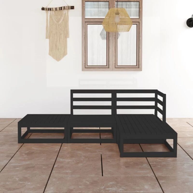 Image of VIDAXL 4 Piece Garden Lounge Set Black Solid Wood Pine Vidaxl 8720286465813