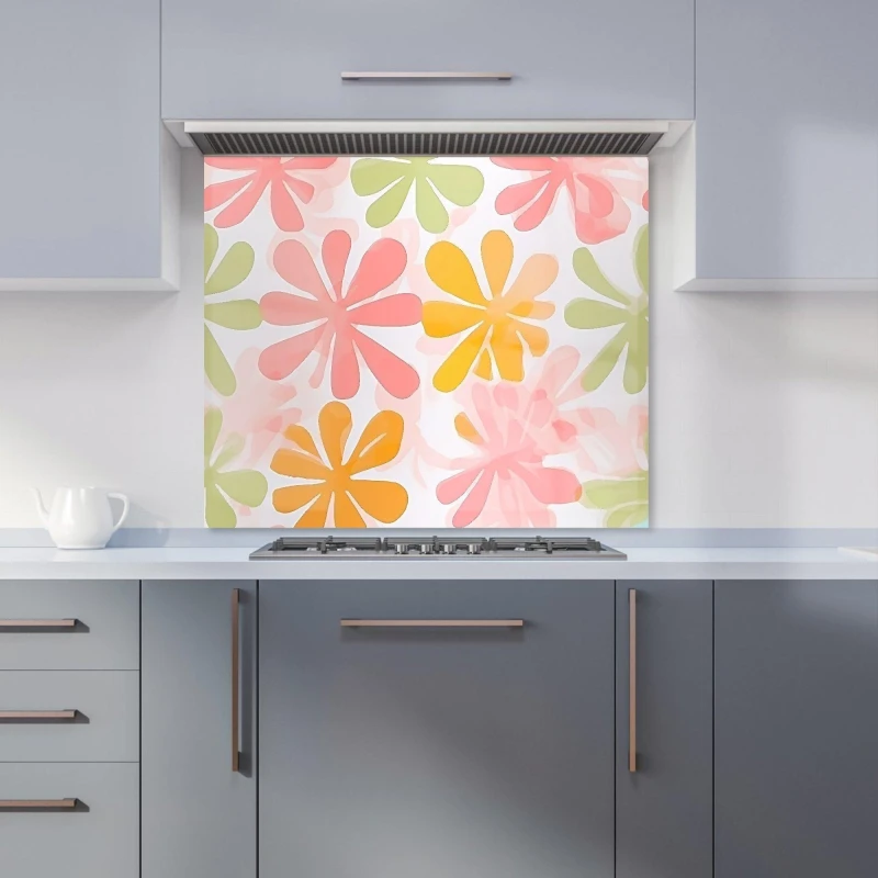 Image of Warren Reed - Designer Yellow & Pink Flowers Kitchen Splashback Size: 600mm x 750mm Pink Unisex 600mm x 750mm