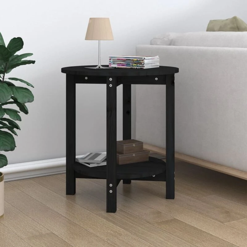 Image of Vidaxl Coffee Table Black Ø 55X60 Cm Solid Wood Pine, Black 822356