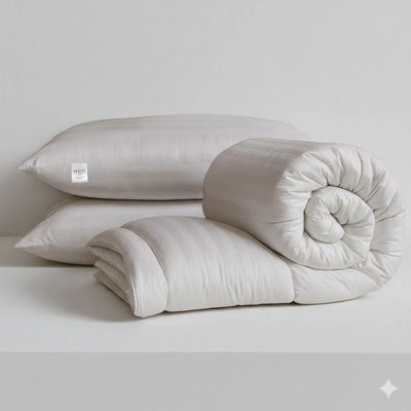 Image of MHG Living Hypoallergenic 16.5 Tog Winter Duvet & Pillow Set - Extra Warm Striped Microfibre Bedding - Super King
