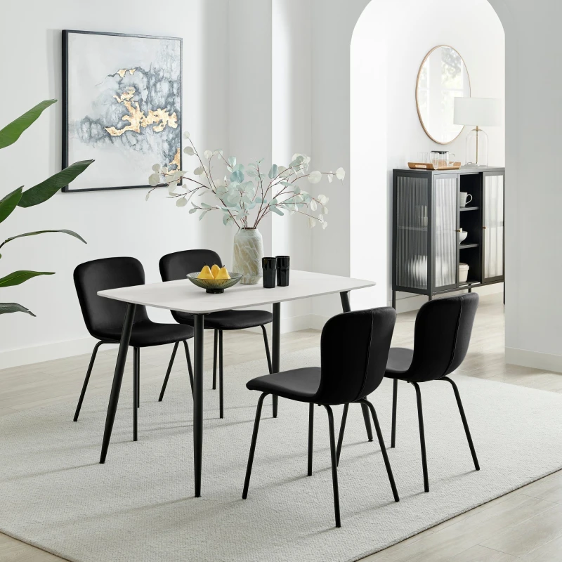 Image of FurnitureboxUK FurnitureboxUK Asti White Marble Ceramic Top Dining Table & 4 Cream Asti Chairs in Black Size: 4 Person Black 4 Person Unisex 5056784