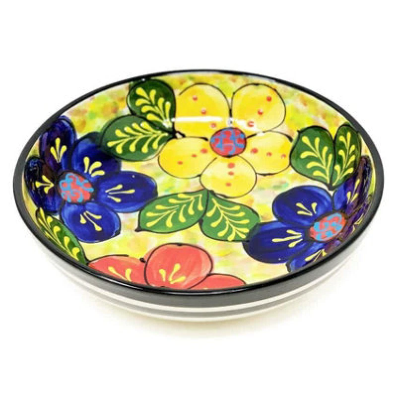 Image of Verano Spanish Ceramics Classic Spanish Hand Painted Pattern Kitchen Dining Shallow Bowl 23Cm Floral