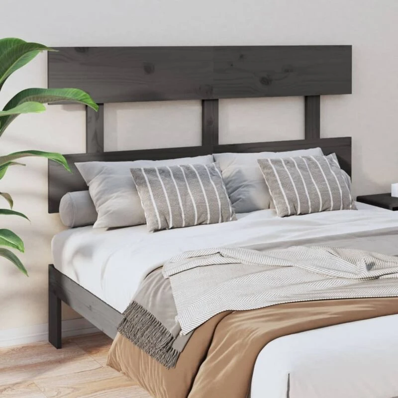 Image of Vidaxl Bed Headboard Grey 144X3X81cm Solid Wood Pine, Grey 819072
