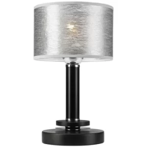 image of Rosa Cylindrical Table Lamp With Fabric Shade, Black, 1x E27