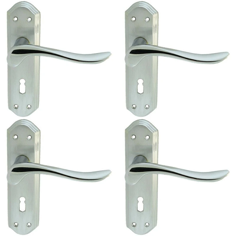 Image of Loops 4x PAIR Curved Lever on Sculpted Edge Backplate 180 x 48mm Satin/Polished Chrome Multi