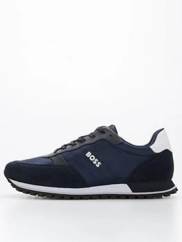 Image of BOSS Parkour Mix Fabric Runner Trainers - Navy, Size 10, Men