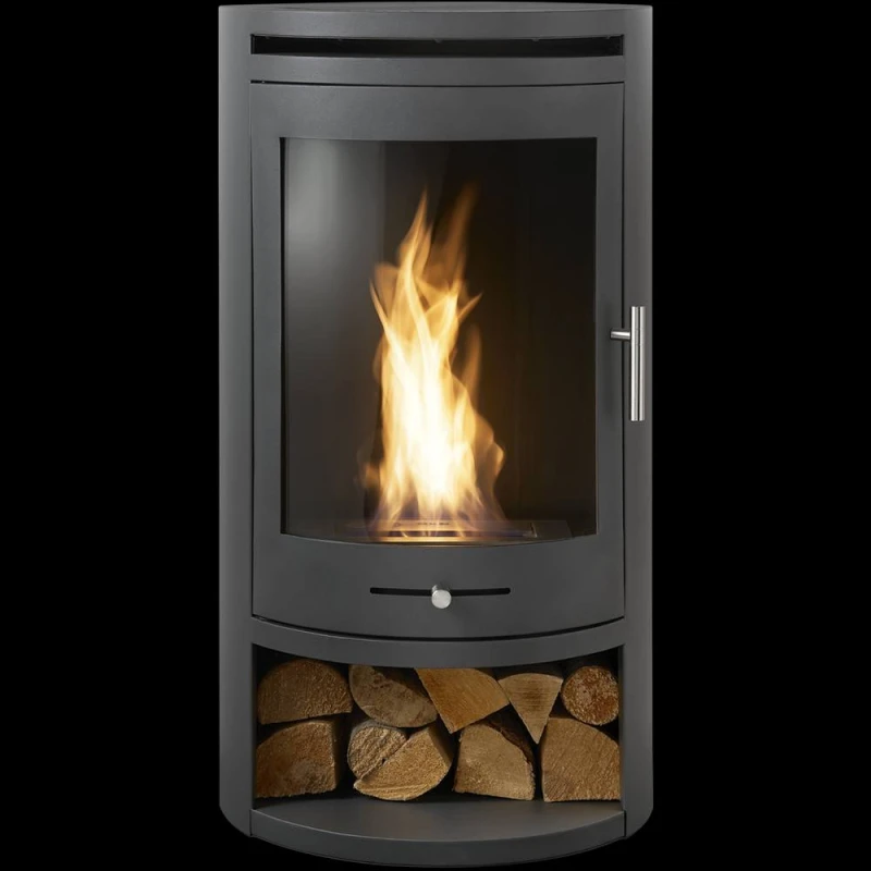 Image of Oko S5 Bio Ethanol Cylinder Stove With Log Storage In Charcoal Grey