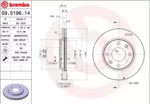 Image of BREMBO Brake disc CITROEN 09.5196.11 1618864480,91517695,95661747 Brake rotor,Brake discs,Brake rotors E169003,1618864480,E169003