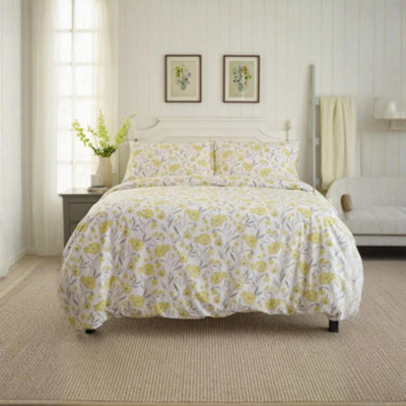 Image of Deyongs Mellow Cotton Printed Duvet Set in Yellow Size: King Yellow Unisex King