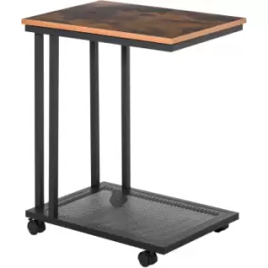 Image of Mobile Sofa Side End Coffee C Table Laptop Stand Rolling Castors Storage - Homcom