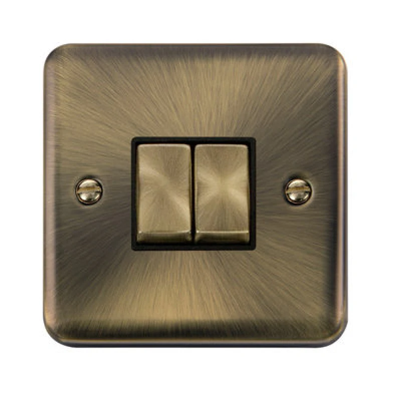 Image of SE Home Curved Antique Brass 10A 2 Gang 2 Way Ingot Light Switch Gold