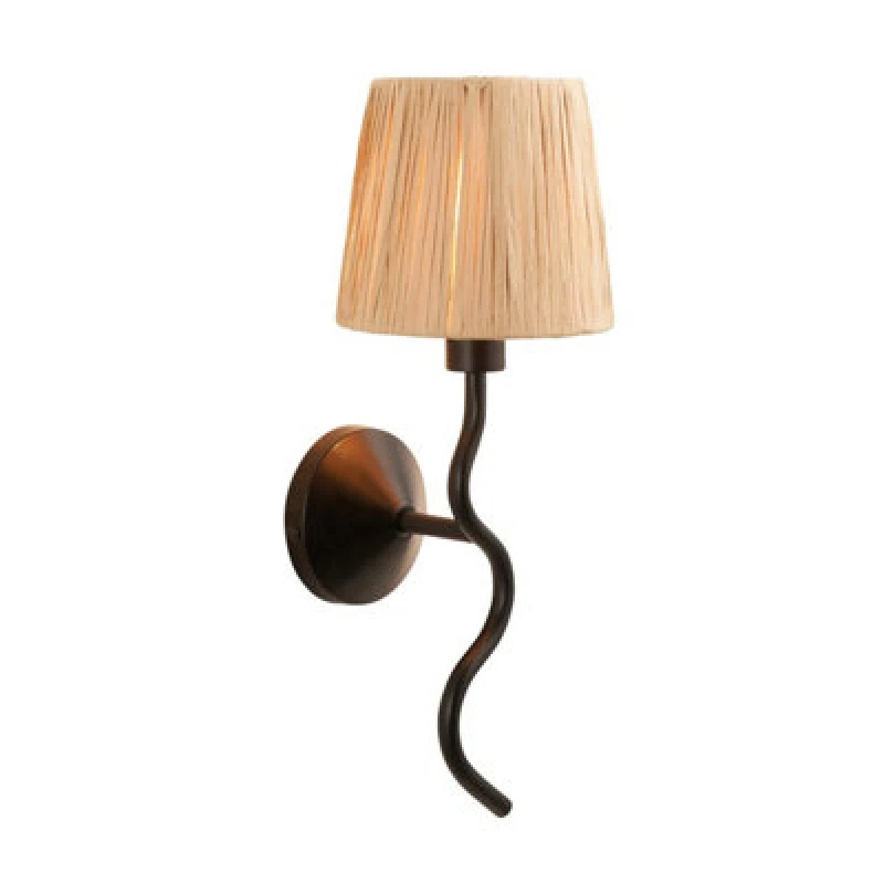 Image of Luminosa Lighting Luminosa Wriggle Wall Lamp With Shade Matt Black, Natural Raffia, 1X E14