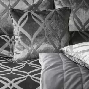 Image of Soiree Belfort Ogee Jacquard Woven Velvet Filled Cushion, Slate, 43 x 43 Cm