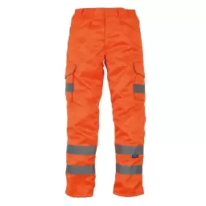 Image of Yoko Mens Hi-Vis Cargo Trousers With Knee Pad Pockets (30in Long) (Orange)