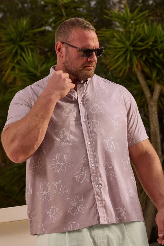 Image of BadRhino BadRhino Men Linear Floral Slub Shirt in Pink Size: 4X-Large Pink 4XL Male 5063111986026