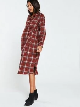 Image of Mama-Licious Aviaja Lia Woven Shirt Dress - Maroon, Maroon Size M 10, Women