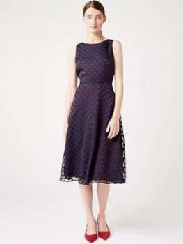 Image of HOBBS Hobbs Spot Devore Adeline DressDress - Navy/Burgundy, Navy/Burgundy, Size 10, Women
