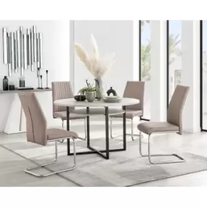 Image of Furniturebox Adley Grey Concrete Effect 120cm Storage Dining Table & 4 Cappuccino Lorenzo Silver Leg Faux Leather Chairs